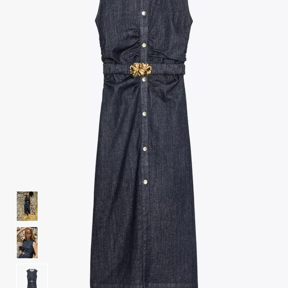 Zara Dark Blue Denim Midi Dress with Gold Accents - Picture 3 of 16
